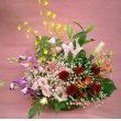 鹿児島県薩摩川内市花の店やまさきの花　赤色系のアレンジ